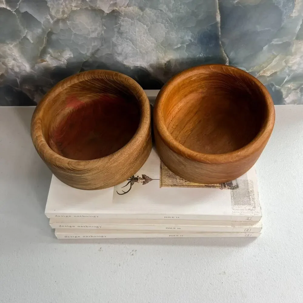 MCM Hand Turned Teak Wood Salad Serving Bowls 5.5